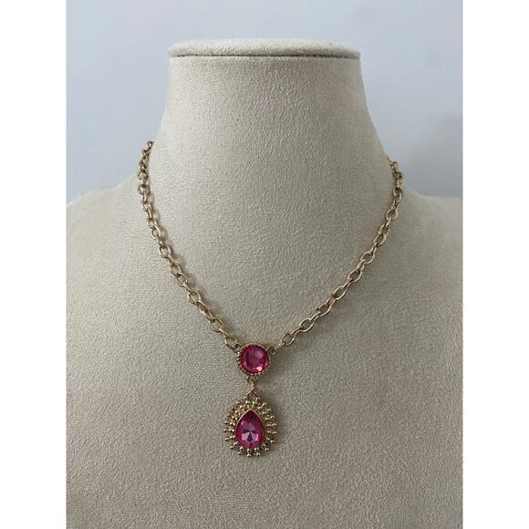 teardrop necklace with pink rhinestone - Picture 1 of 4